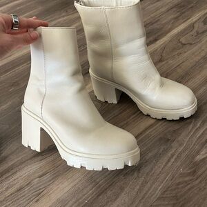 Cream Chunky Heeled Boots with Platform